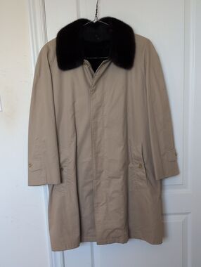 Burberry Beige Trench Coat with Dark Brown/Black Mink Collar and Mink Lining.